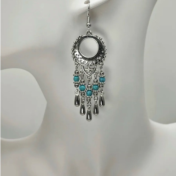Silver and Turquoise Dangle Earrings - Picture 8 of 15
